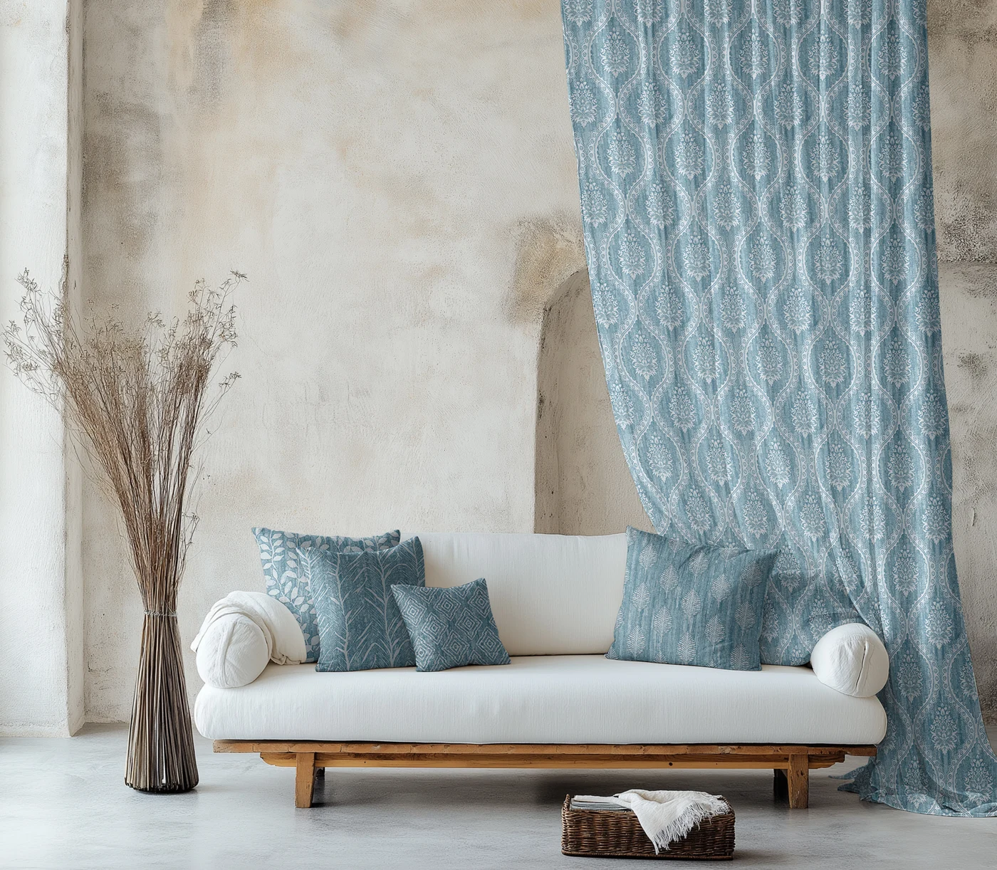 Festival curtain fabric: Styled room view