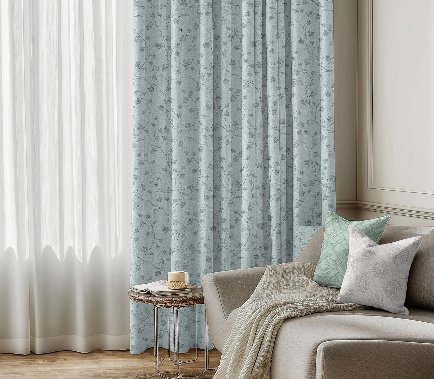 James curtain fabric: Styled room view