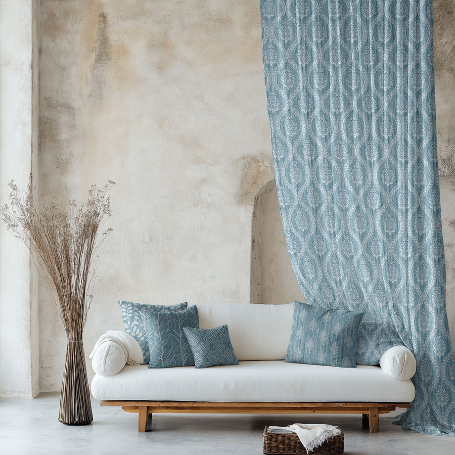 Festival curtain fabric design in beige color